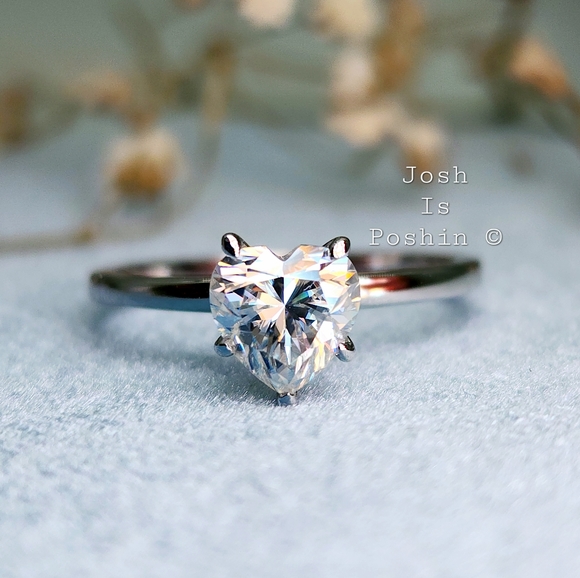 Moissanite hidden halo heart shape ring in sterling silver